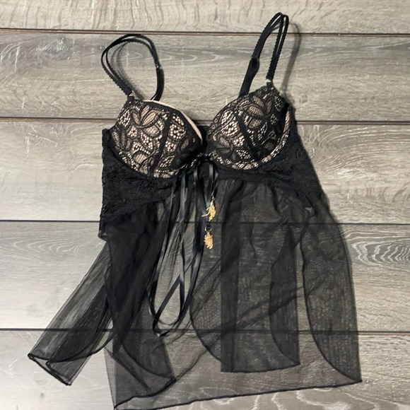 Victoria's Secret Other - Victoria’s Secret Black Lace and Nude Babydoll 34B